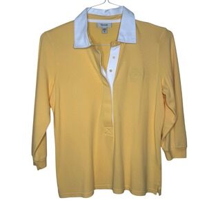 VTG Façonnable Polo Shirt Womens Medium Yellow White Embroidered Crest Logo Chic